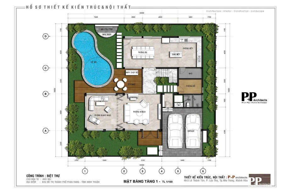Hồ sơ mặt bằng villa xanh Nha Trang do công ty kiến trúc triển khai chi tiết
