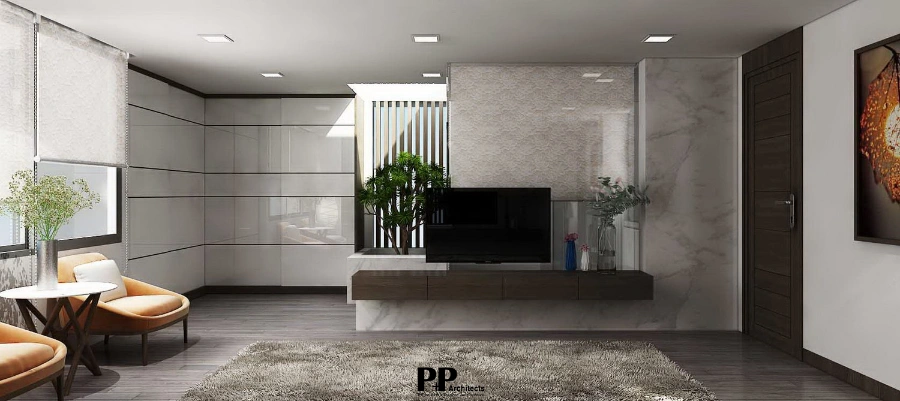 Không gian phòng ngủ villa xanh Nha Trang với nội thất hiện đại và ánh sáng tự nhiên