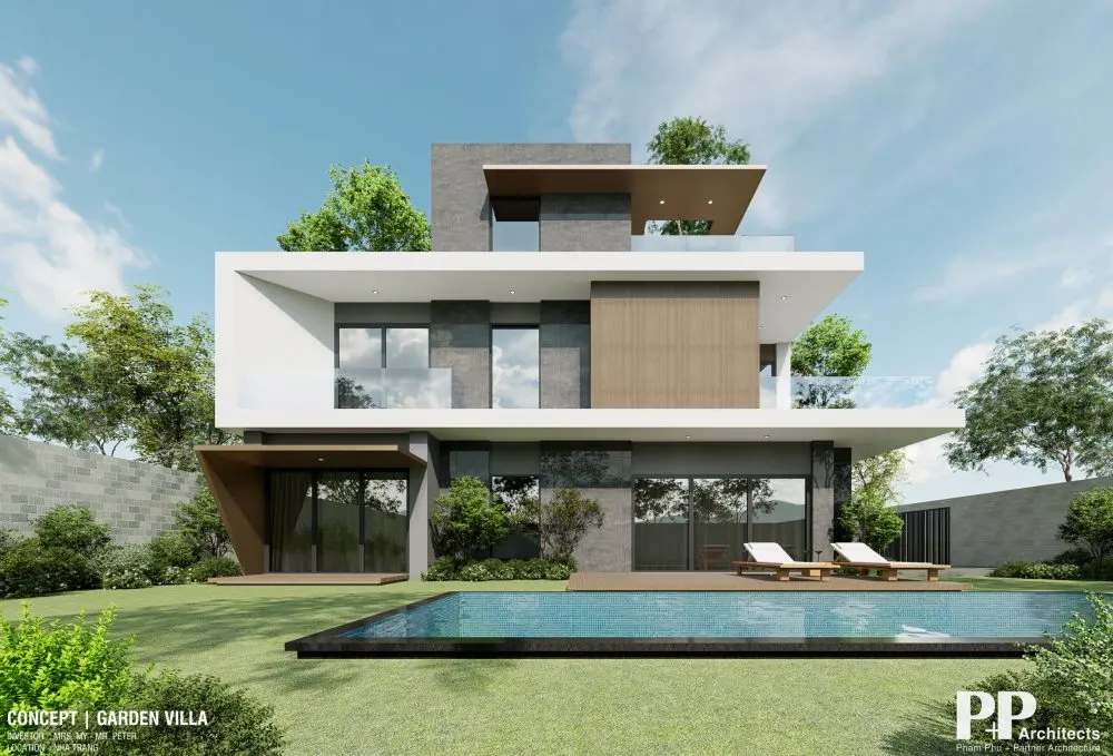 Kiến trúc villa xanh với không gian sân vườn thoáng mát