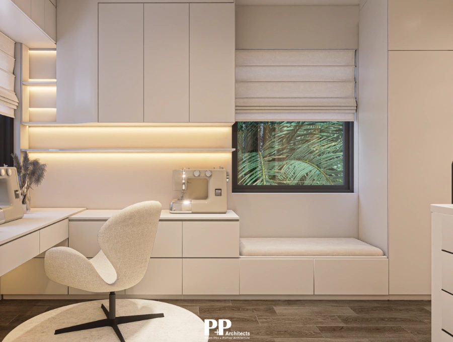 Thiết kế kiến trúc villa xanh trọn gói với góc làm việc sáng dịu và tầm nhìn xanh