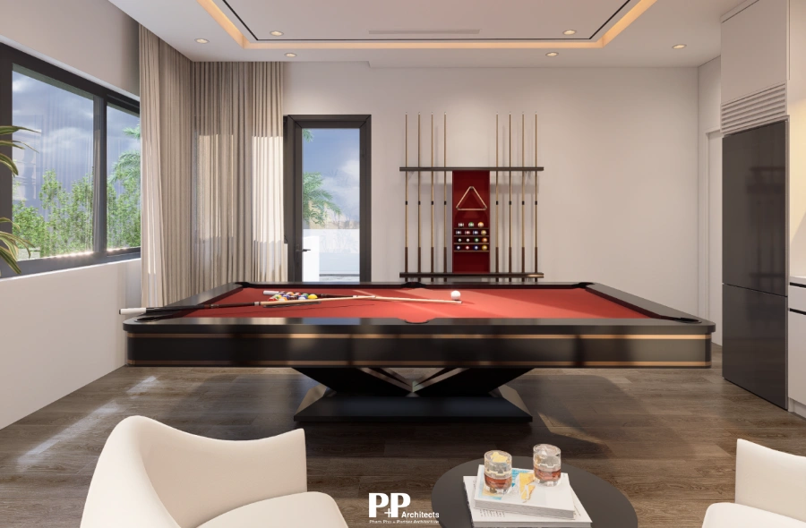 Thiết kế kiến trúc villa xanh trọn gói với phòng giải trí hiện đại và không gian thoáng