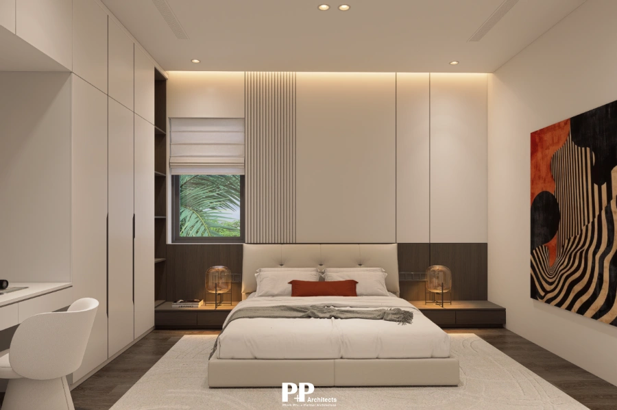 Thiết kế kiến trúc villa xanh trọn gói với phòng ngủ hiện đại và ánh sáng thư giãn