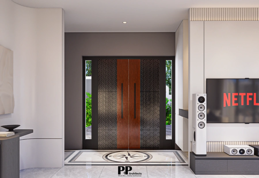 Thiết kế kiến trúc villa xanh trọn gói với sảnh vào hiện đại và kết nối không gian xanh
