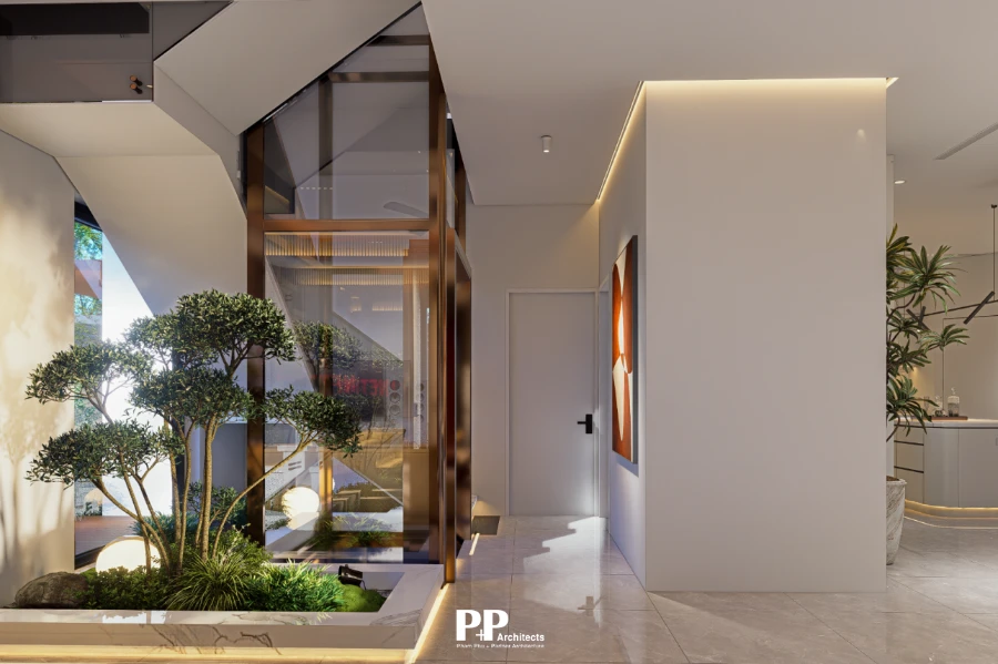 Thiết kế kiến trúc villa xanh trọn gói với sân trong, cây xanh và ánh sáng tự nhiên