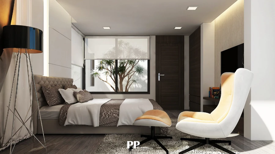 Thiết Kế Villa Xanh Nha Trang: Cách Giữ Biệt Thự Ven Biển Luôn Mát, Sang Và Bền Theo Thời Gian 10 Phòng ngủ villa xanh Nha Trang với ánh sáng dịu và cửa sổ nhìn ra cây xanh