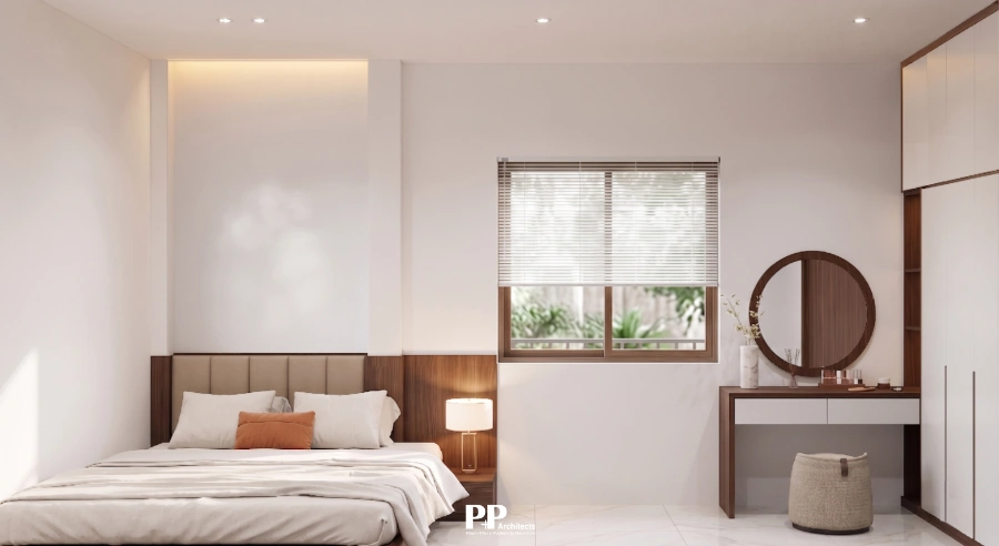 Villa xanh Nha Trang trọn gói với phòng ngủ tối giản, ánh sáng mềm và nội thất gỗ
