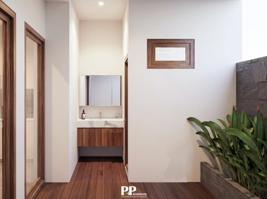Villa xanh Nha Trang trọn gói với khu vệ sinh thoáng sáng và vật liệu gỗ