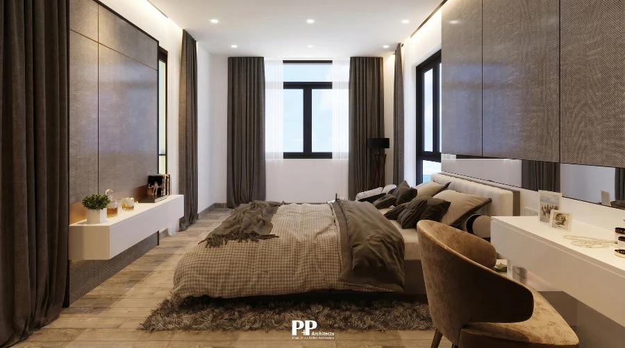 Thiết kế kiến trúc biệt thự Nha Trang và 6 chi tiết tạo nên không gian sống có chiều sâu 6 Thiết kế kiến trúc biệt thự Nha Trang với phòng ngủ hiện đại và khu làm việc riêng