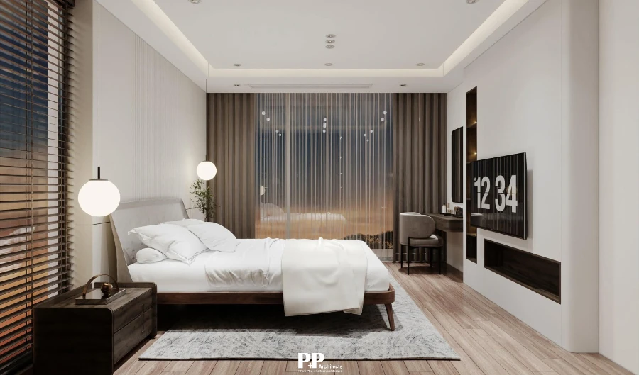 Thiết kế villa Nha Trang với phòng ngủ hiện đại và ánh sáng dịu