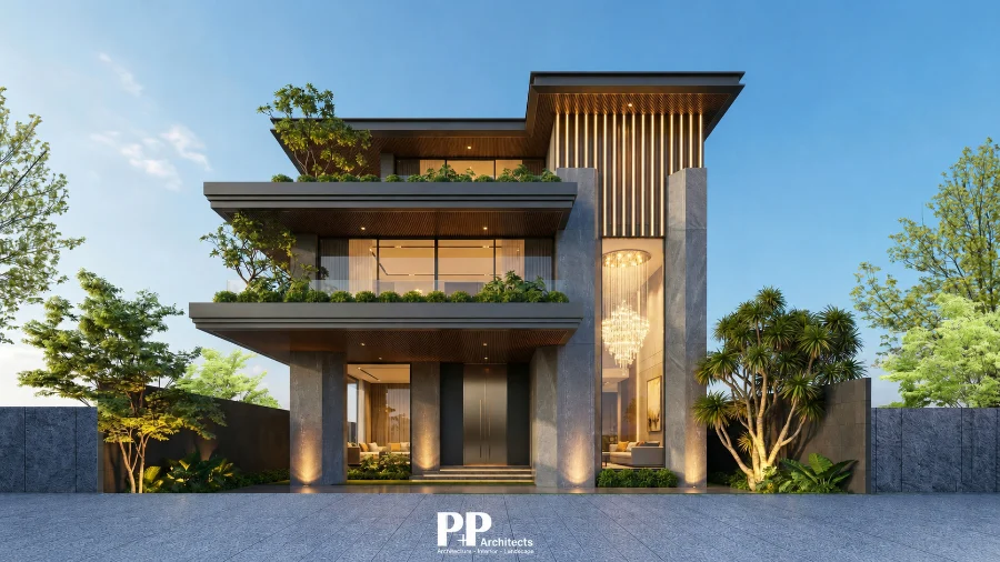 Thiết kế Villa Nha Trang trọn gói với mặt tiền biệt thự hiện đại và cảnh quan xanh