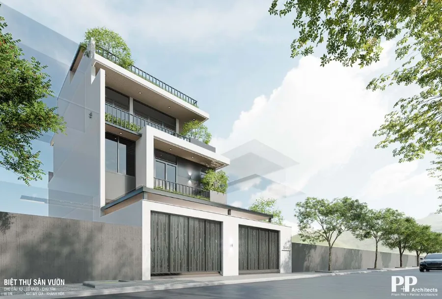 thiết kế villa xanh net zero với kiến trúc nhà phố xanh và khoảng lùi thoáng