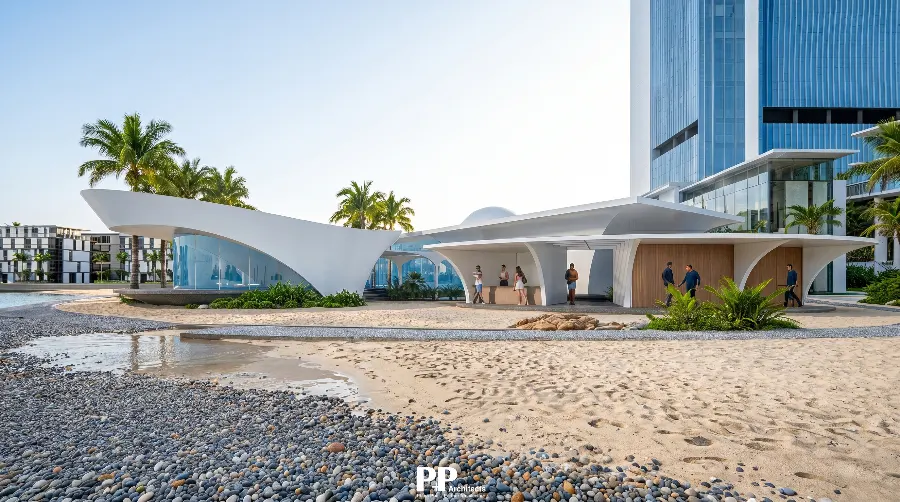 Thiết kế villa xanh Nha Trang với không gian thương mại ven biển và mái che mềm mại