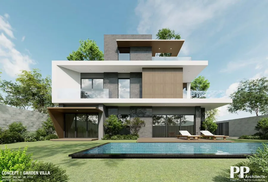 Thiết kế villa xanh Nha Trang Net Zero với biệt thự sân vườn hiện đại và hồ bơi
