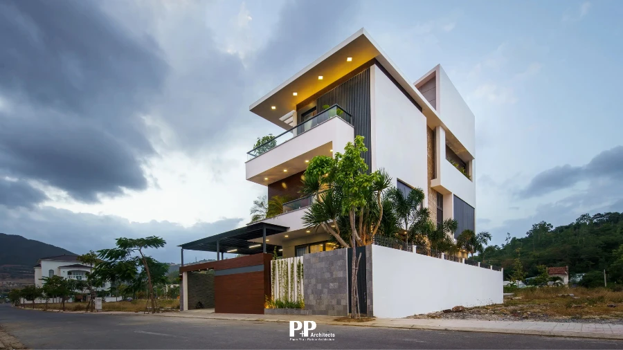 Villa Net Zero với biệt thự hiện đại, cây xanh và lớp che nắng