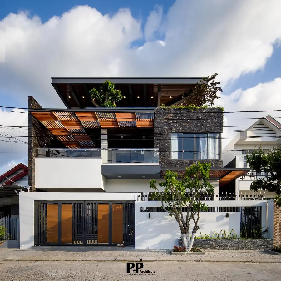 Villa Net Zero với mặt tiền nhà phố xanh và hệ lam che nắng