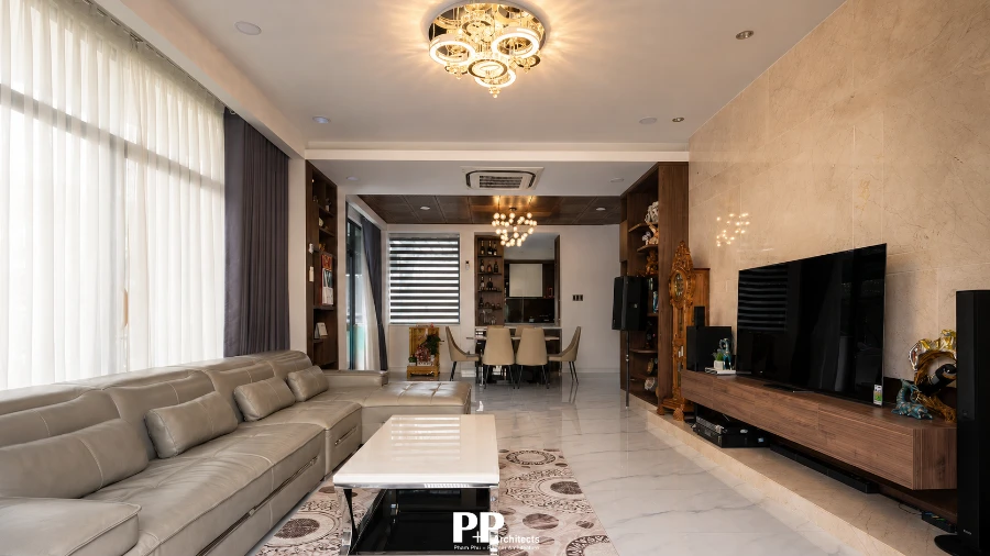 Công Ty Thiết Kế Kiến Trúc Villa Nha Trang 2026 - Vì Sao Nên Chọn Kiến Trúc PP? 2 Công Ty Thiết Kế Kiến Trúc Villa Nha Trang với không gian phòng khách biệt thự sang trọng do Kiến Trúc PP thực hiện