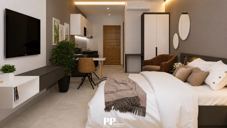 Thiết Kế Tầng Ở Riêng Trong Căn Hộ Dịch Vụ Tại Nha Trang - 5 Tiêu Chí Giúp Khai Thác Tối Đa 6 Thiết kế tầng ở riêng trong căn hộ dịch vụ với phòng ngủ studio, bếp nhỏ và nội thất hiện đại
