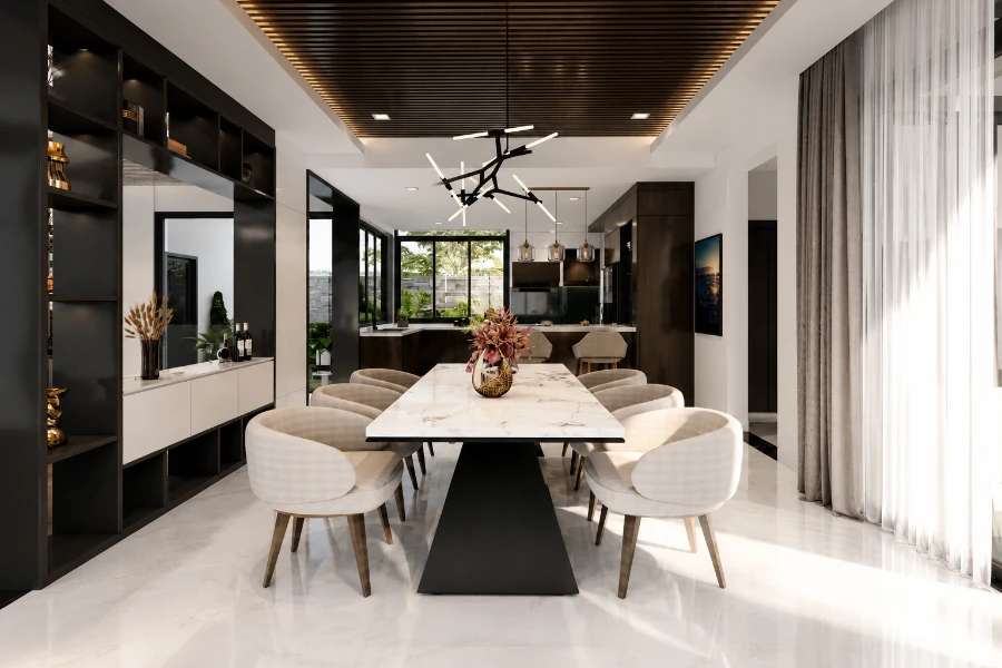 Thiết kế nội thất villa xanh Nha Trang với phòng ăn liên kết sân vườn