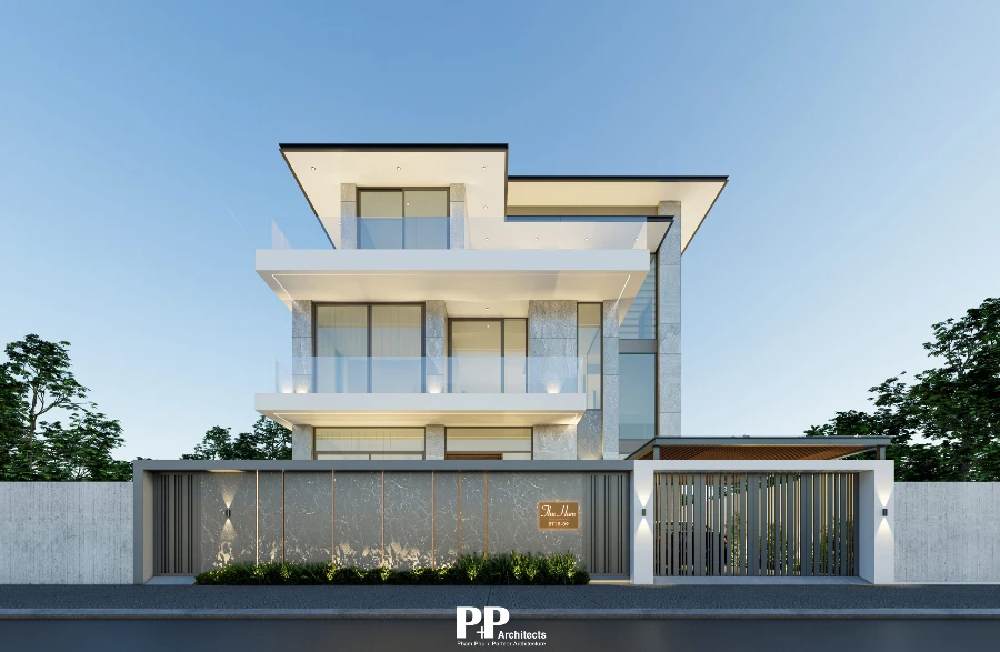Công Ty Thiết Kế Villa Tại Nha Trang: 10 Tiêu Chí Kinh Nghiệm Được Đo Bằng Giá Trị Của Công Trình 2 Công ty thiết kế villa tại Nha Trang Kiến Trúc PP với mặt tiền villa hiện đại và hình khối tinh gọn