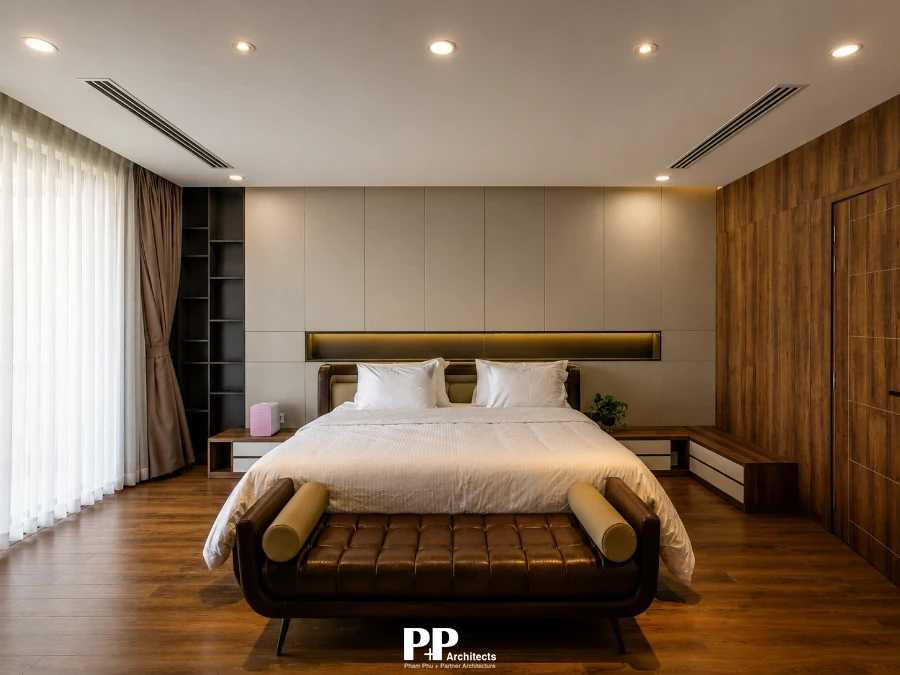 Thiết kế phòng ngủ villa Nha Trang với nội thất tinh tế và ánh sáng tự nhiên