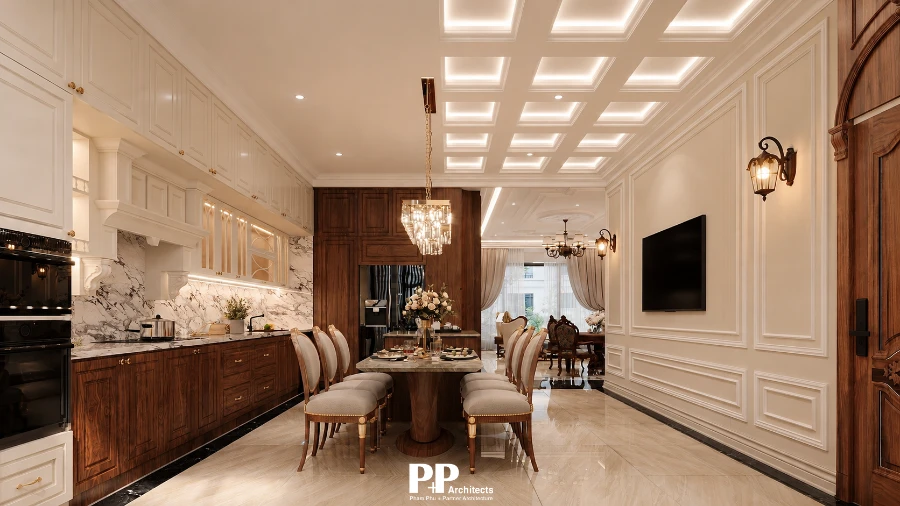 Công ty thiết kế villa xanh Nha Trang uy tín với không gian bếp ăn được thiết kế đồng bộ