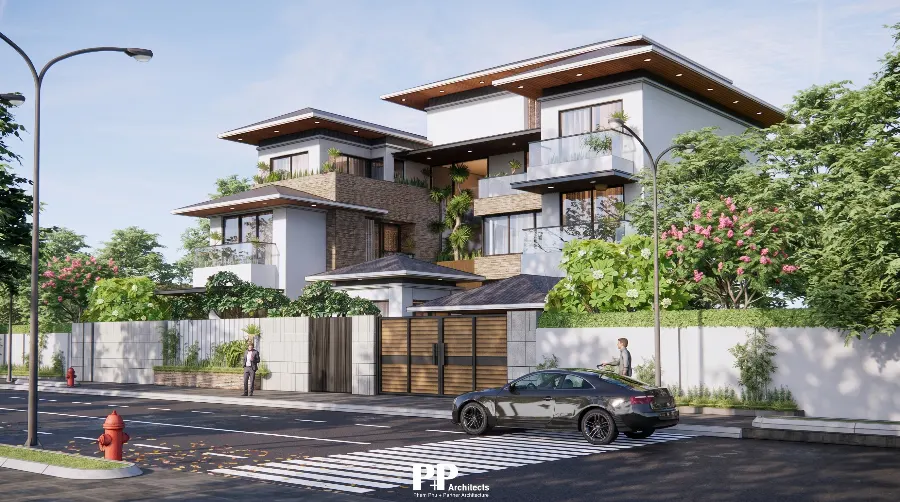 Dự án thiết kế biệt thự Nha Trang thực tế với hình khối kiến trúc và sân vườn