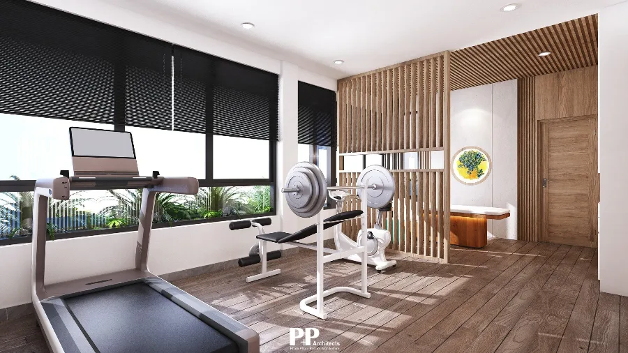 Thiết Kế Trọn Gói Villa Xanh Nha Trang: Kiến Trúc PP Và Tương Lai Của Không Gian Sống Bền Vững 2026 4 Thiết kế trọn gói villa xanh Nha Trang với phòng gym tại gia, cửa kính lớn và lam gỗ