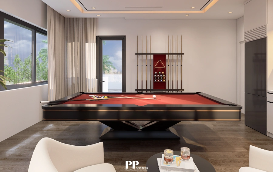Thiết Kế Villa Xanh Nha Trang Uy Tín 2026: Những Tiêu Chí Đánh Giá Thực Tế 5 Không gian phòng giải trí được đơn vị thiết kế villa xanh nha trang uy tín Kiến Trúc PP thực hiện