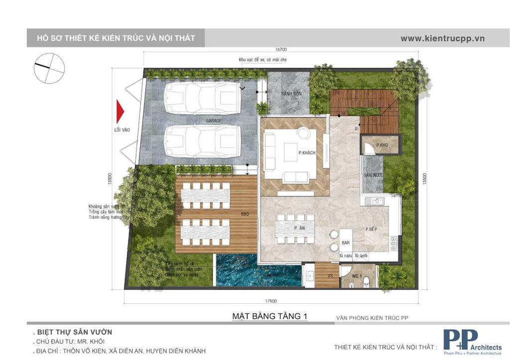 Mặt bằng thiết kế villa biệt thự Nha Trang: 7 nguyên tắc để không gian rộng nhưng không rời rạc 2 Mặt bằng thiết kế villa biệt thự Nha Trang với không gian sinh hoạt kết nối sân vườn và hồ nước