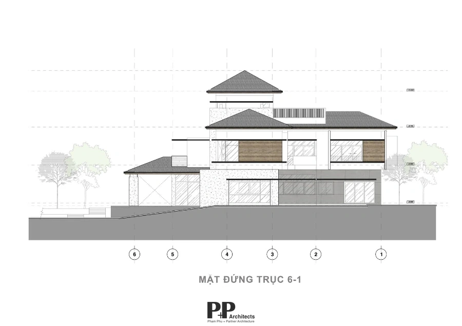 Mặt bằng thiết kế villa biệt thự Nha Trang kết hợp nghiên cứu mặt đứng và tỷ lệ công trình