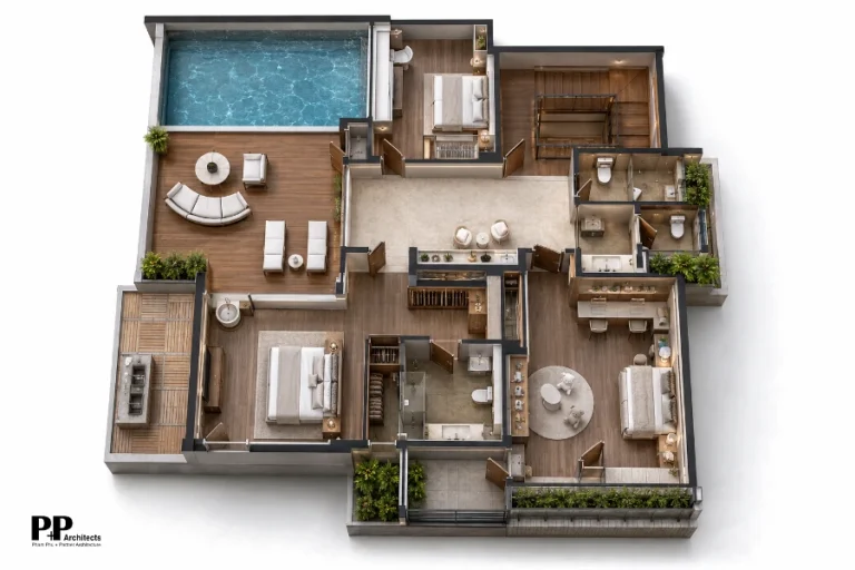 Mặt bằng thiết kế villa biệt thự Nha Trang: 7 nguyên tắc để không gian rộng nhưng không rời rạc 21 Mặt bằng thiết kế villa biệt thự Nha Trang với phân khu phòng ngủ, sinh hoạt và hồ bơi rõ ràng