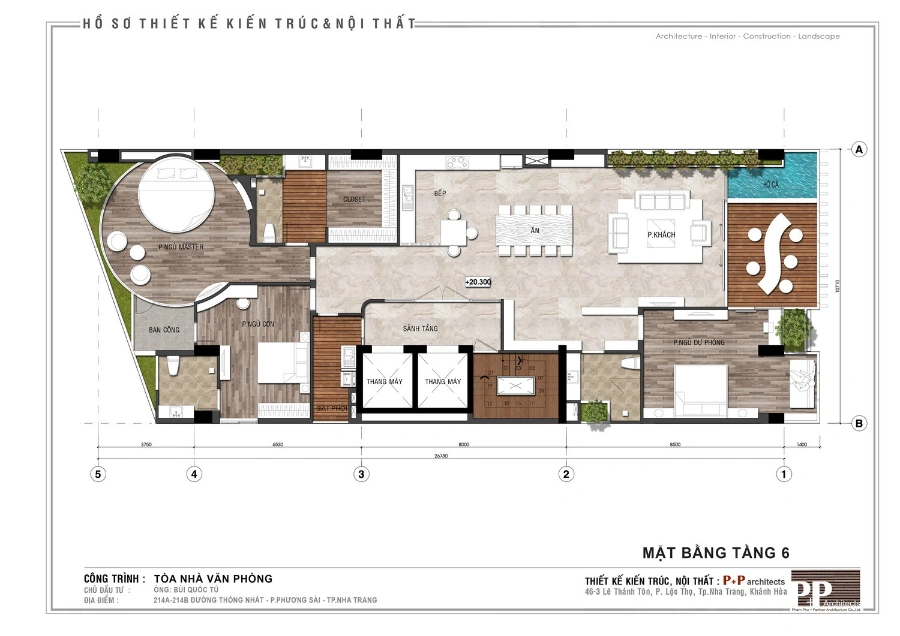 Mặt bằng thiết kế villa biệt thự Nha Trang với phân khu công năng và giao thông theo chiều sâu