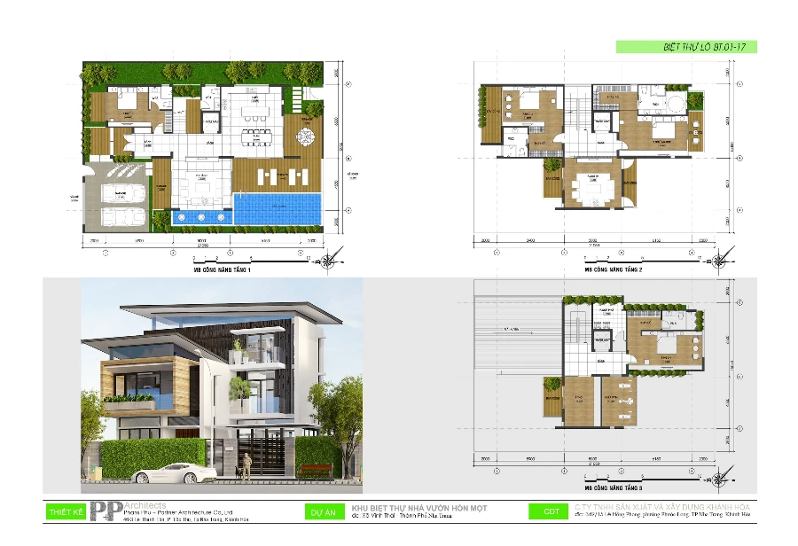 Thiết kế villa biệt thự Nha Trang trên khu đất đô thị với mặt bằng nhiều tầng và khoảng xanh xen kẽ