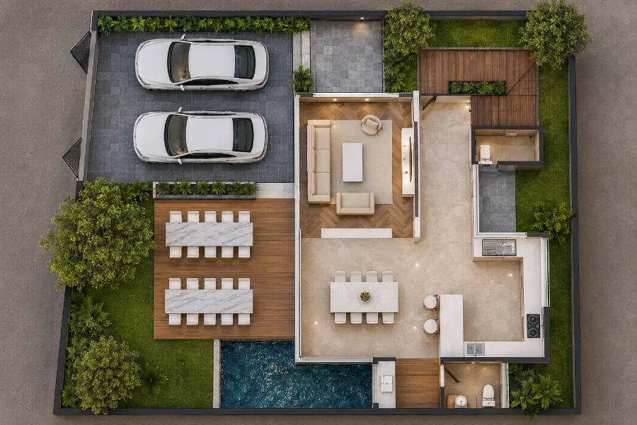 Thiết kế villa biệt thự Nha Trang và sự riêng tư: 6 cách mở không gian mà vẫn giữ được đời sống riêng 2 Thiết kế villa biệt thự Nha Trang và sự riêng tư qua cách tổ chức mặt bằng cùng cảnh quan bao quanh