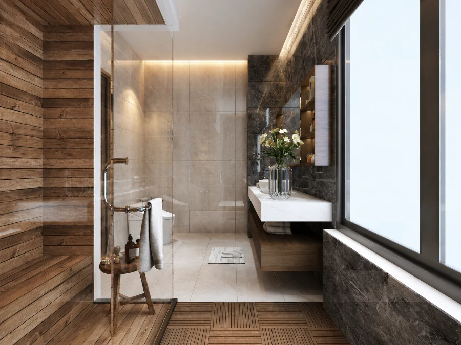 Thiết kế villa biệt thự trọn gói Nha Trang: 7 yếu tố cần được tính từ đầu 6 Thiết kế villa biệt thự trọn gói Nha Trang với phòng tắm kết hợp gỗ và đá
