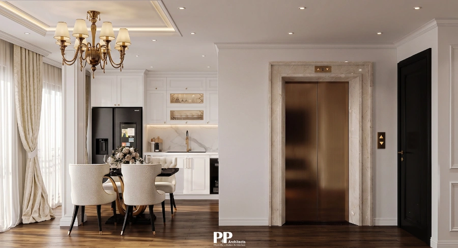 Thiết kế căn hộ dịch vụ xanh Đà Lạt: 7 yếu tố cần biết 9 Thiết kế căn hộ dịch vụ xanh Đà Lạt với không gian dùng bữa kết nối bếp và thang máy