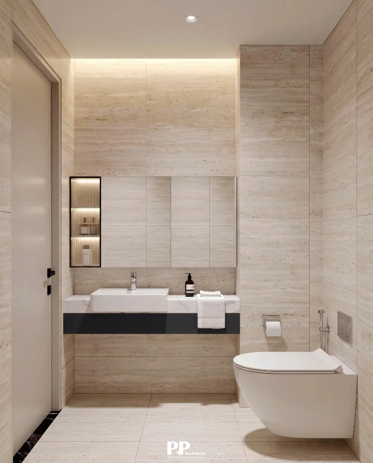 Thiết kế căn hộ dịch vụ xanh Đà Lạt trên khu đất dốc: 6 nguyên tắc tổ chức không gian 9 Thiết kế căn hộ dịch vụ xanh Đà Lạt trên khu đất dốc với không gian vệ sinh và nội thất tối giản