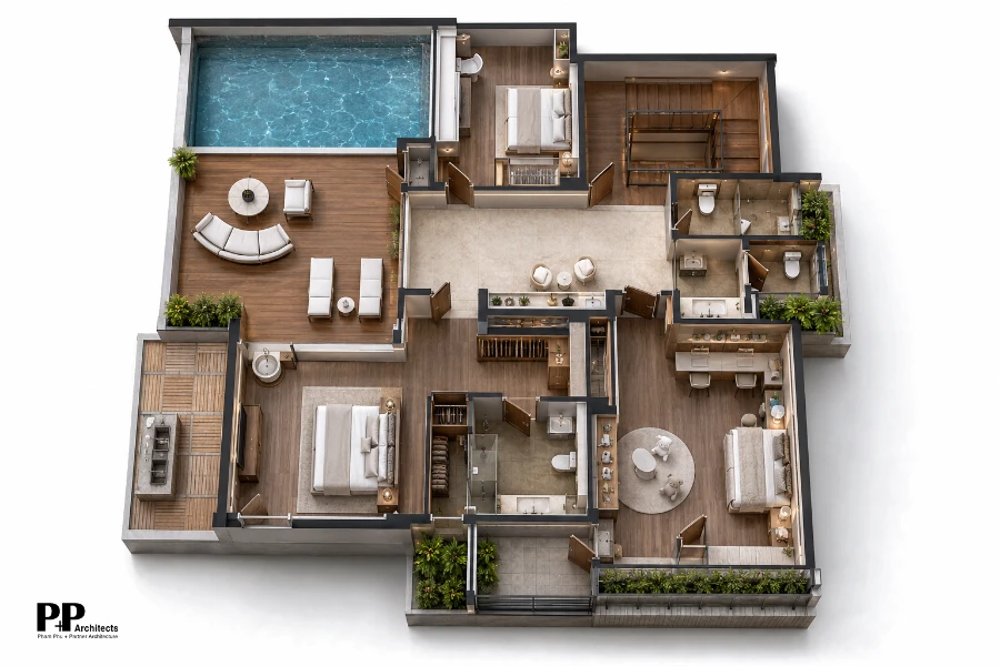Thiết kế villa biệt thự Nha Trang có hồ bơi: 6 nguyên tắc cần biết 5 Thiết kế villa biệt thự Nha Trang có hồ bơi với mặt bằng phân khu nghỉ ngơi và thư giãn rõ ràng