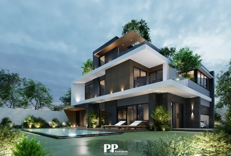Thiết kế villa biệt thự Nha Trang có hồ bơi với khu vực cảnh quan bao quanh mặt nước