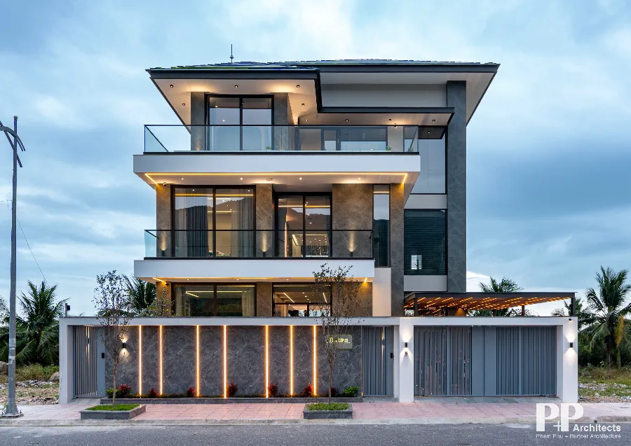 Thiết kế villa biệt thự Nha Trang có sân trong với kiến trúc hiện đại và các khoảng mở nhiều tầng