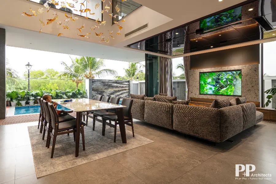 Thiết kế villa biệt thự Nha Trang theo khí hậu với không gian sinh hoạt chung mở về khu vực cảnh quan